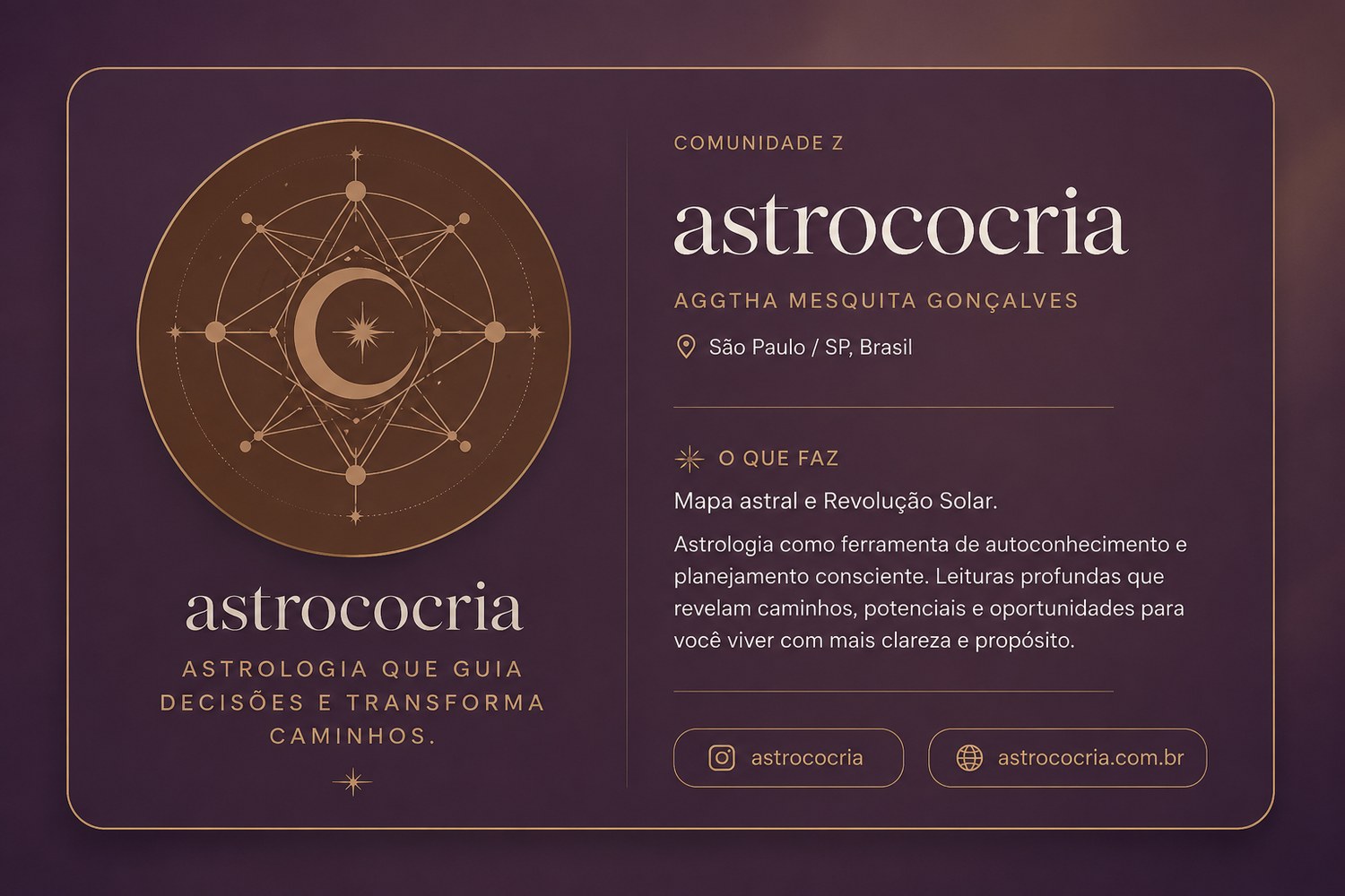 Identidade visual da Astrococria em tons marrons com símbolo lunar